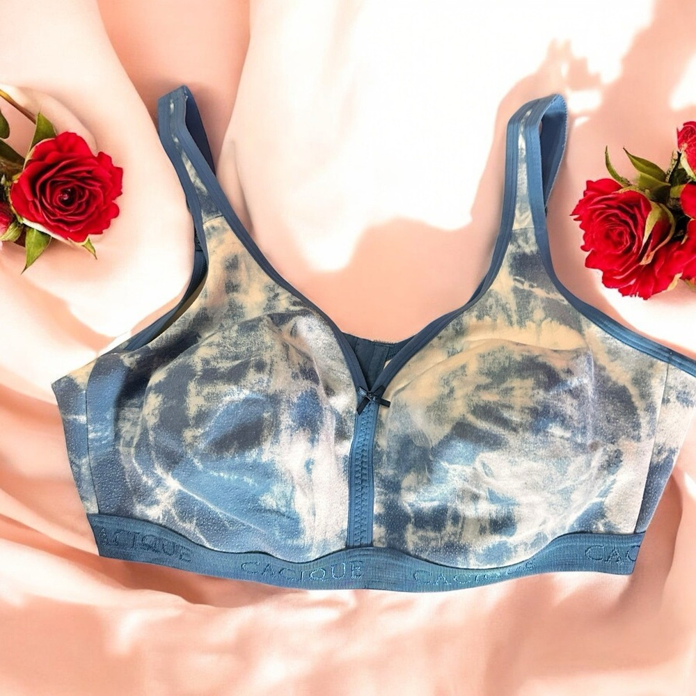 Cacique Blue/White Tye Dye Lightly Lined Full Coverage No-Wire Scoop Bra 42F